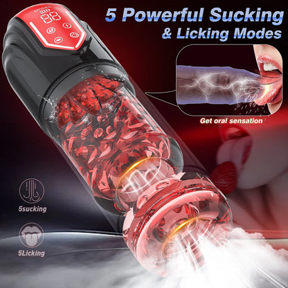 Automatic Mastubator Blowjob Machine Penis Pump with 5 Sucking & Licking & Rotation Modes ﻿