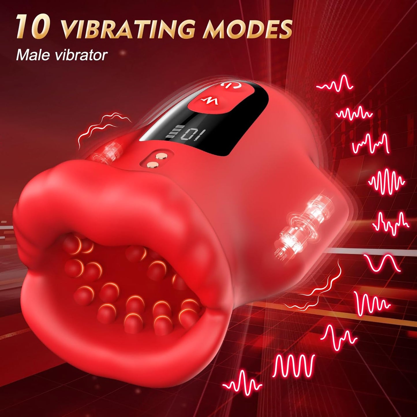 Glans Trainer Penis Vibrator Oral Stroker Masturbator with 10 Vibrating & 2 Motors