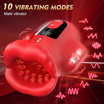 Glans Trainer Penis Vibrator Oral Stroker Masturbator with 10 Vibrating & 2 Motors
