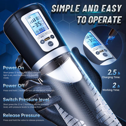 LED Digital Screen Electric Penis Pump Vacuum Extender with 4 Pressure Levels