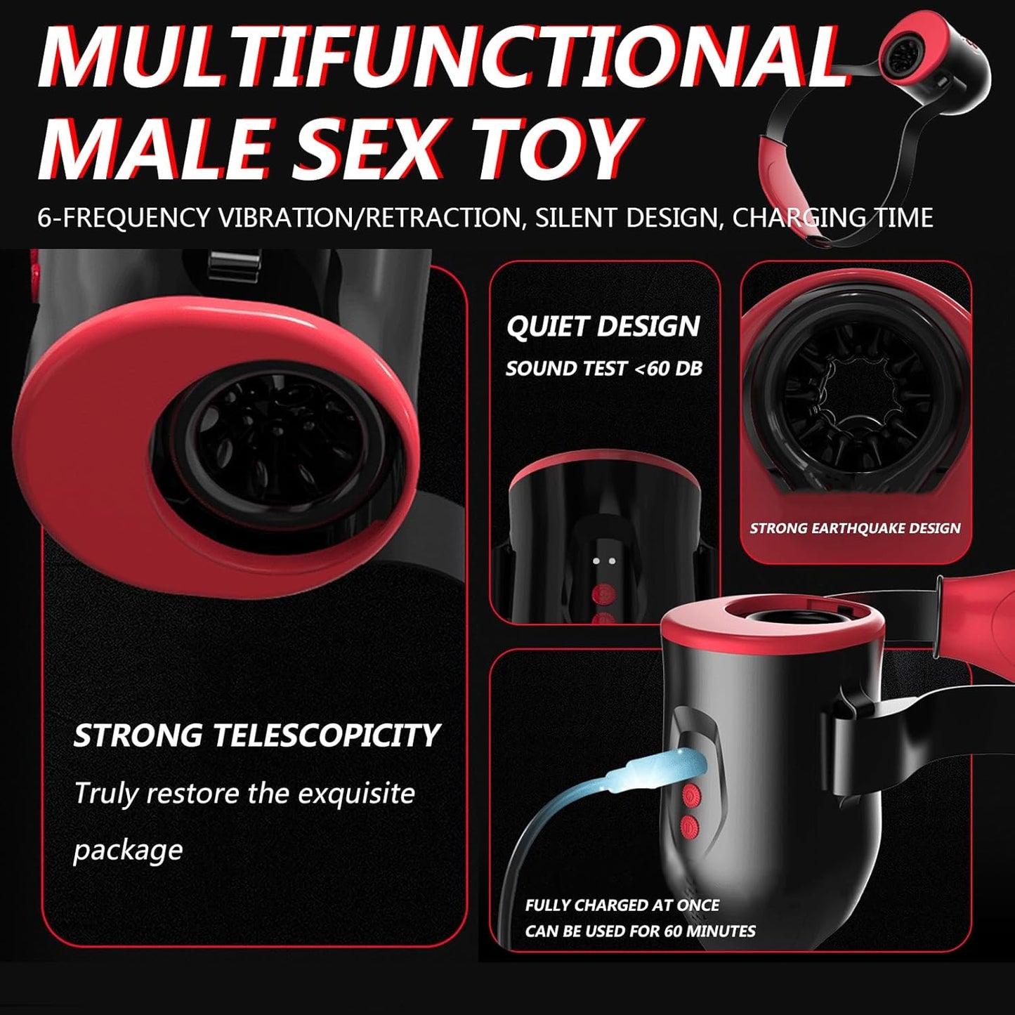 Automatic Sucking Male Masturbation Cup Stroker with 6 Vibrating & Thrusting Modes