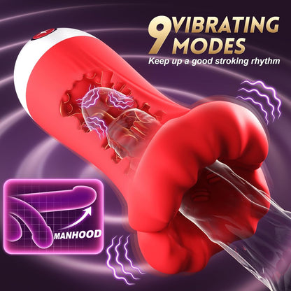 4 IN 1 Penis Vibrator Pocket Pussy Pump Stroker Blowjob with 9 Training Modes