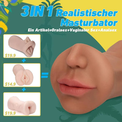 3 IN 1 Realistic Blowjob Pocket Pussy Oral Penis Trainer Masturbator