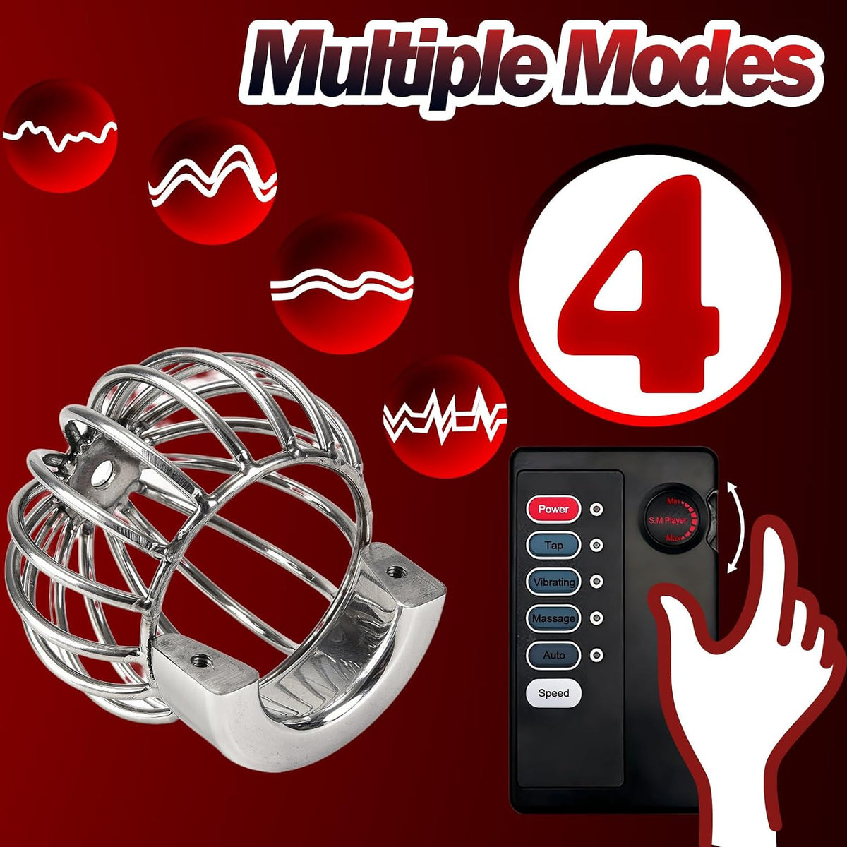 Electric Shock Chastity Testicle Crusher Cock Ball Testicle Stretcher with 4 Vibration Modes