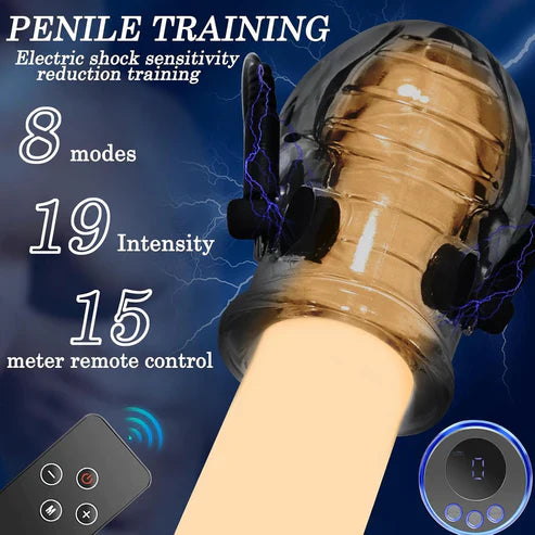 E-stim Glans Sleeve Penis Trainer Set Masturbator with 8 Electric Shock Modes
