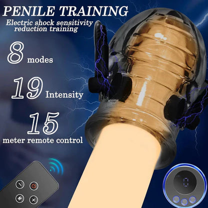 E-stim Glans Sleeve Penis Trainer Set Masturbator with 8 Electric Shock Modes