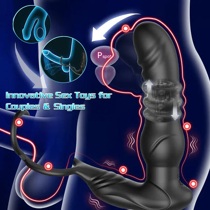 3 IN 1 Anal Vibrator Prostate Massage Stimulator with 10 Wobbles & 10 Vibration Modes