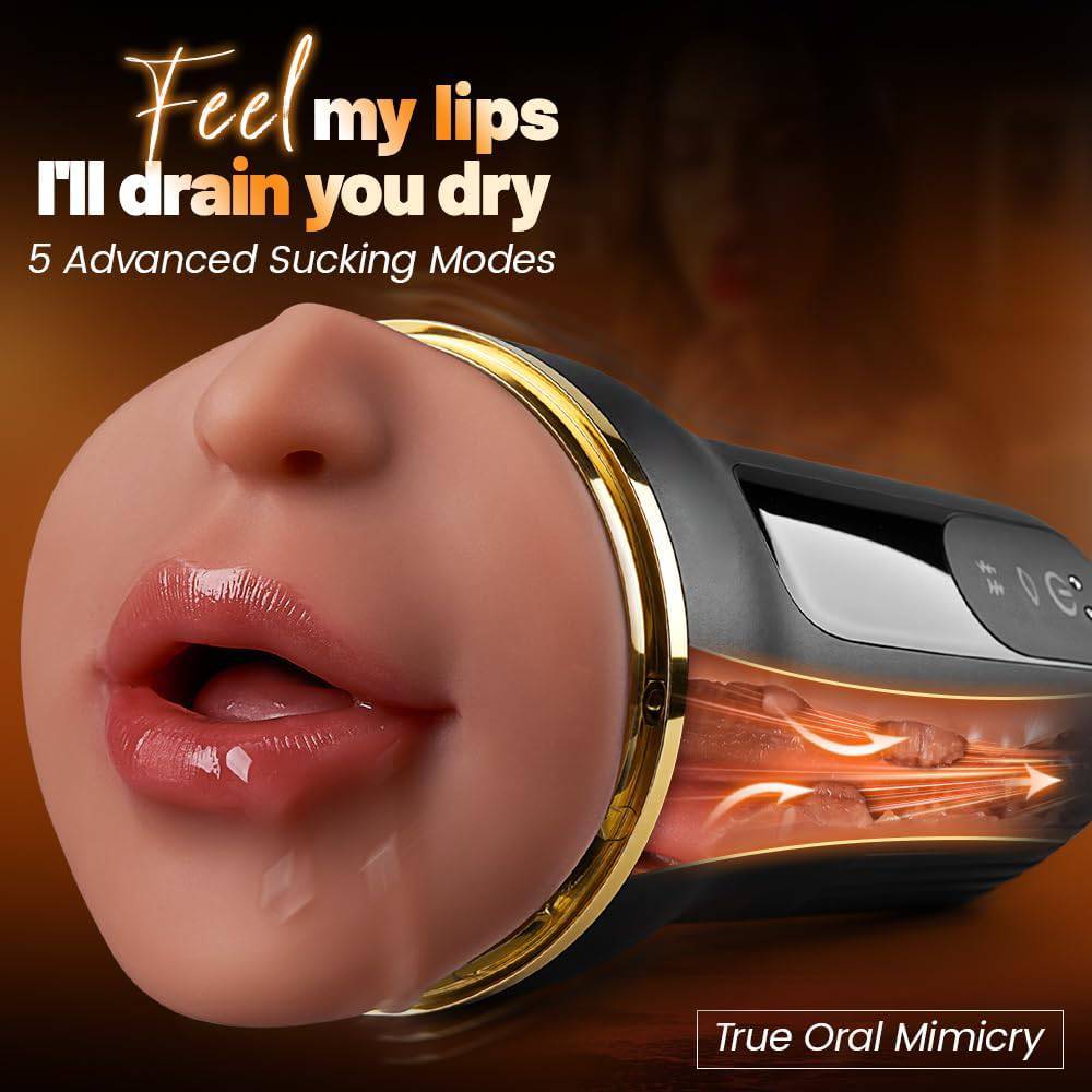 Realistic Penis Trainer Vibrator Stroker Blowjob Masturbator with 5 Sucking & Vibrating Modes