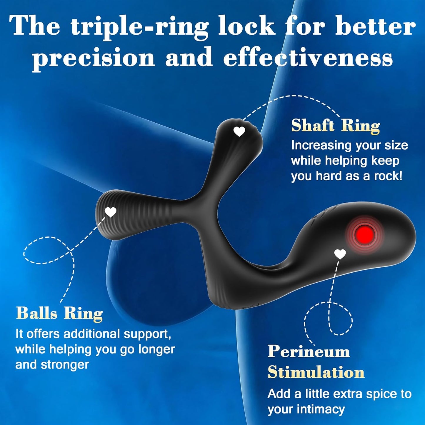 Triple-Ring Cock Ring Vibrator Stimulator with 10 Vibrations Modes