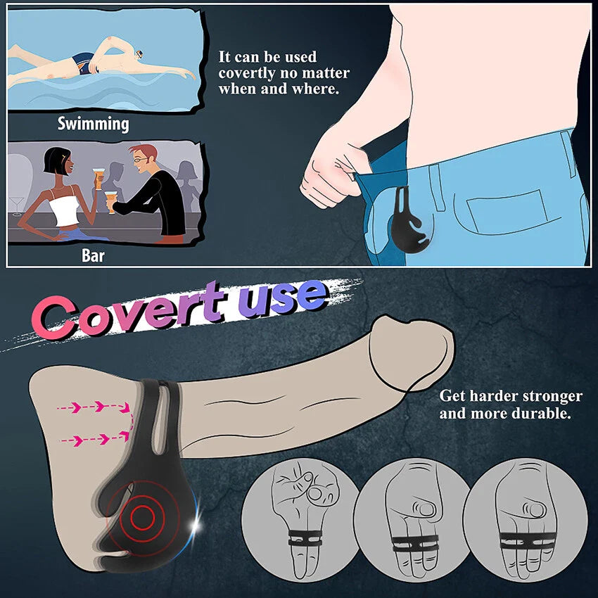 Scrotum Pouch Cock Ring Ball Stretcher Penis Trainer Enhancer Vibrator Delay Ejaculator