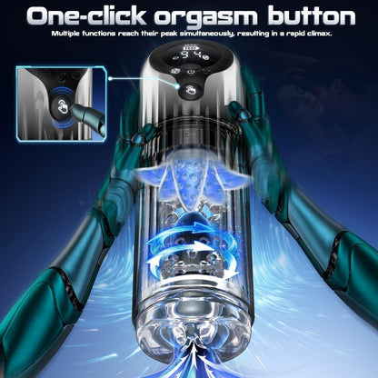 LED Display Automatic Masturbator Penis Pump Blowjob with 9 Rotating & 4 Suction & Licking