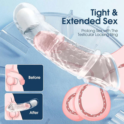 4 IN 1 Multifunctional Penis Extender Sleeve Cock Ring with 10 Vibration Modes