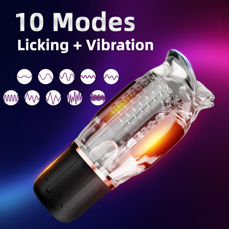 3 IN 1 Penis Trainer Vibrator Masturbator with 10 Vibrating & Licking & Heating Modes
