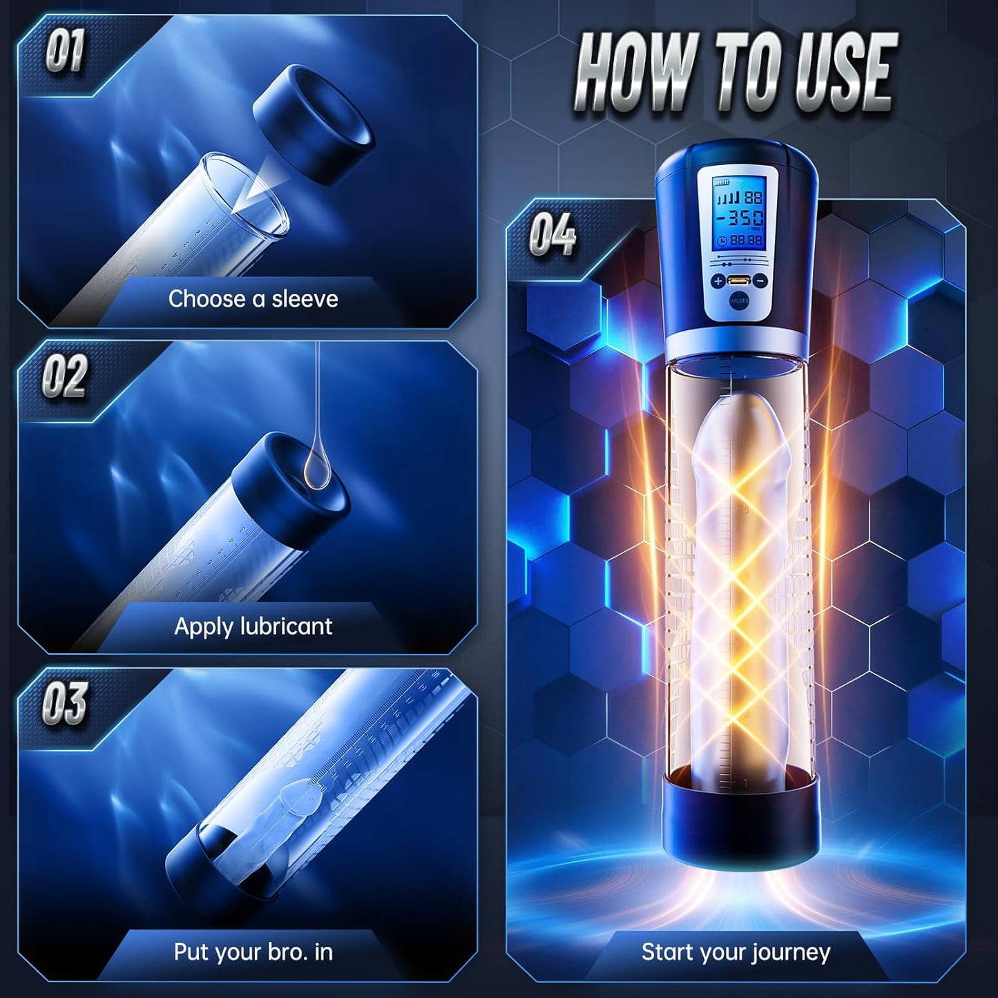 LED Digital Screen Electric Penis Pump Vacuum Extender with 4 Pressure Levels
