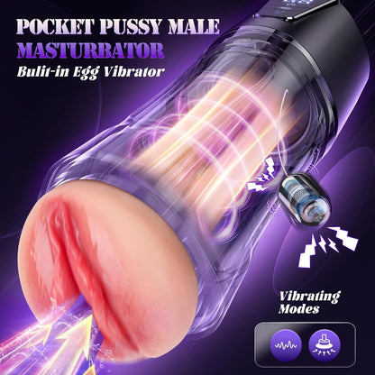 LCD Display Realistic Pocket Pussy Stroker Blowjob with 10 Vibration & 5 Sucking Modes