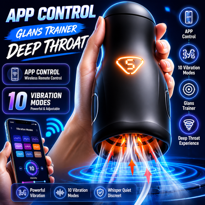 APP Control Deep Throat Penis Vibrator Glans Trainer Masturbator with 10 Vibration Modes