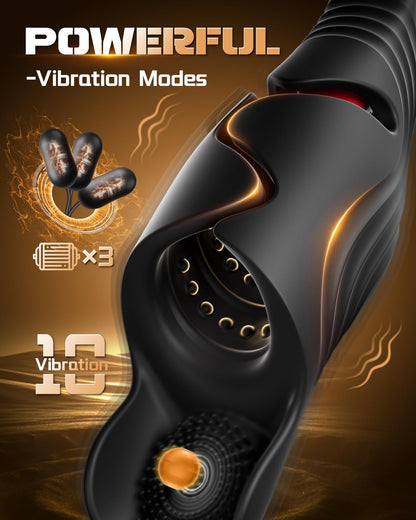 Wing-Open Penis Trainer Vibrator Stroker Blowjob with 10 Vibration & Tongue Licking Modes