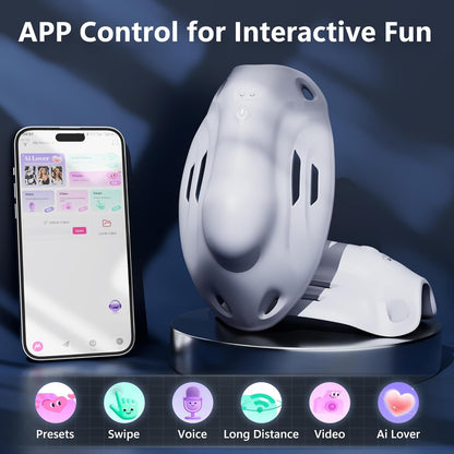 Portable Penis Cage Chastity Belt BDSM Protection Testicle Trainer with with 9 Modes & APP Control
