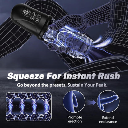 Squeezable Penis Trainer Stroker Pocket Pussy with 7 Vibrating & 7 Sucking Modes
