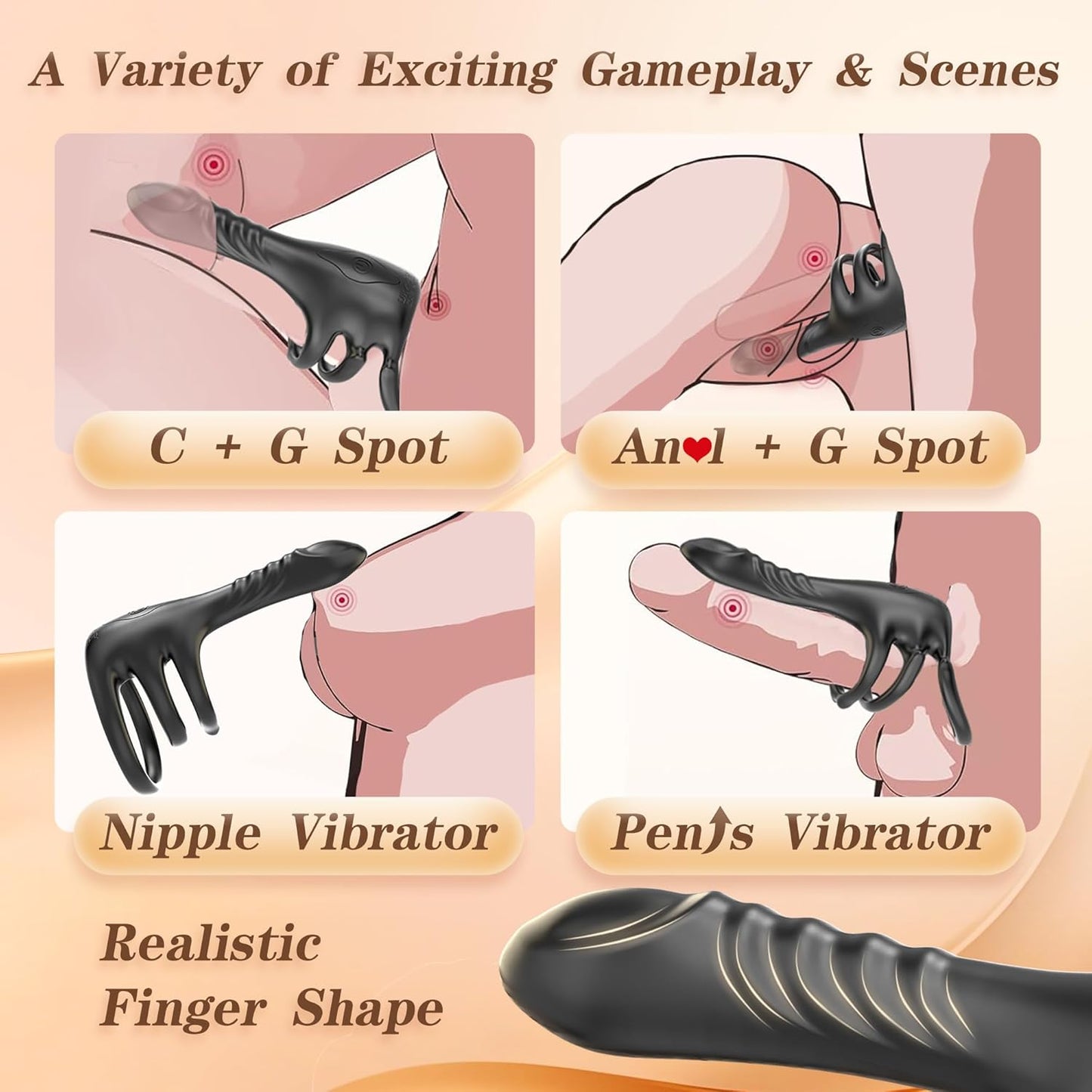 Finger Penis Trainer Vibrator Cock Ring Clitoral Stimulator with 3 Rings & 9 Vibration Modes