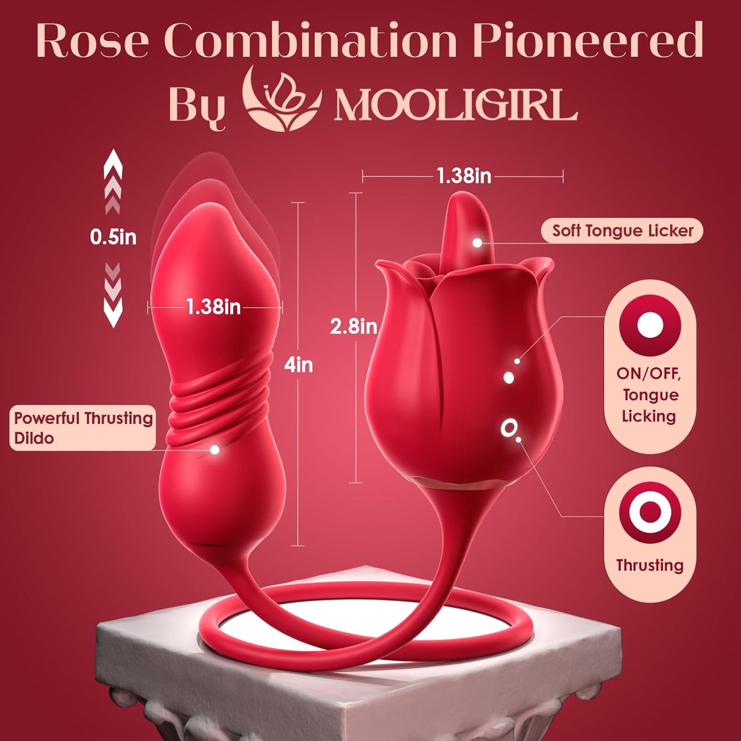 4 IN 1 Rose G Spot Vibrator Nipple Clitoral Stimulator with 9 Tongue Licking & Thrusting