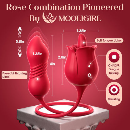 4 IN 1 Rose G Spot Vibrator Nipple Clitoral Stimulator with 9 Tongue Licking & Thrusting