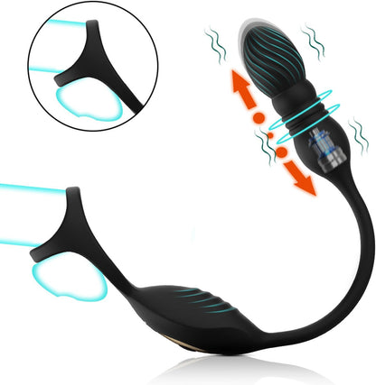 4 IN 1 Anal Vibrator Dildo Penis Ring Prostate Stimulator with 9 Vibration Modes