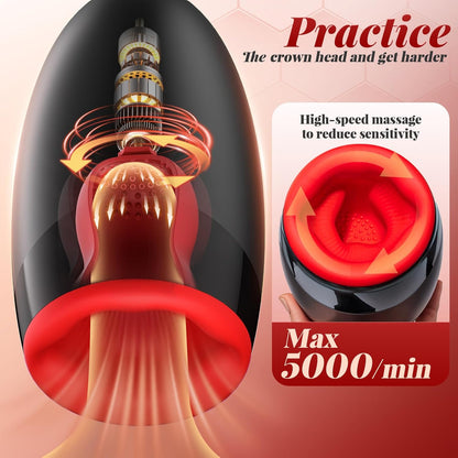 Oral Glans Trainer Penis Stroker Blowjob with 10 Vibrations & 5 Rotation & 3 Suction