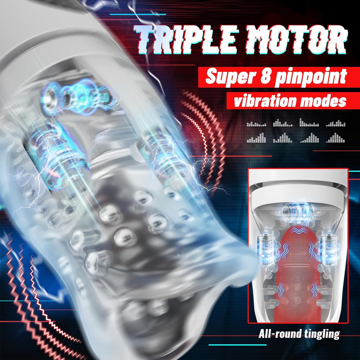 Automatic Penis Trainer Glans Vibrator Masturbator with 5 Bites & 8 Vibration Modes