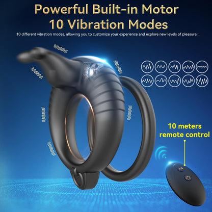 Double Penis Ring Trainer Vibrator Glans Stimulator with 10 Vibrations Modes