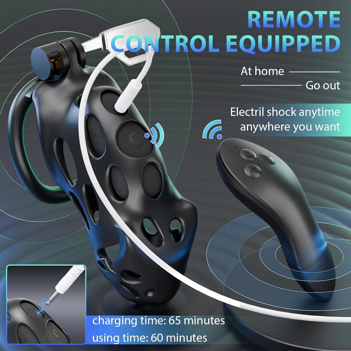 Electric Shock Male Chastity Cage Devices Cock Cage with 7 Vibrations & 7 E-stim Modes
