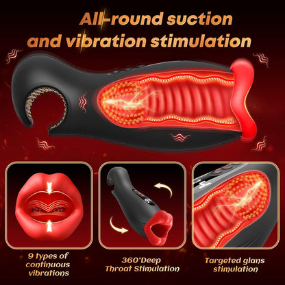 360°Stimulation Stroker Blowjob Sex Machine Masturbator with 4 Squeeze & 9 Vibrating Modes