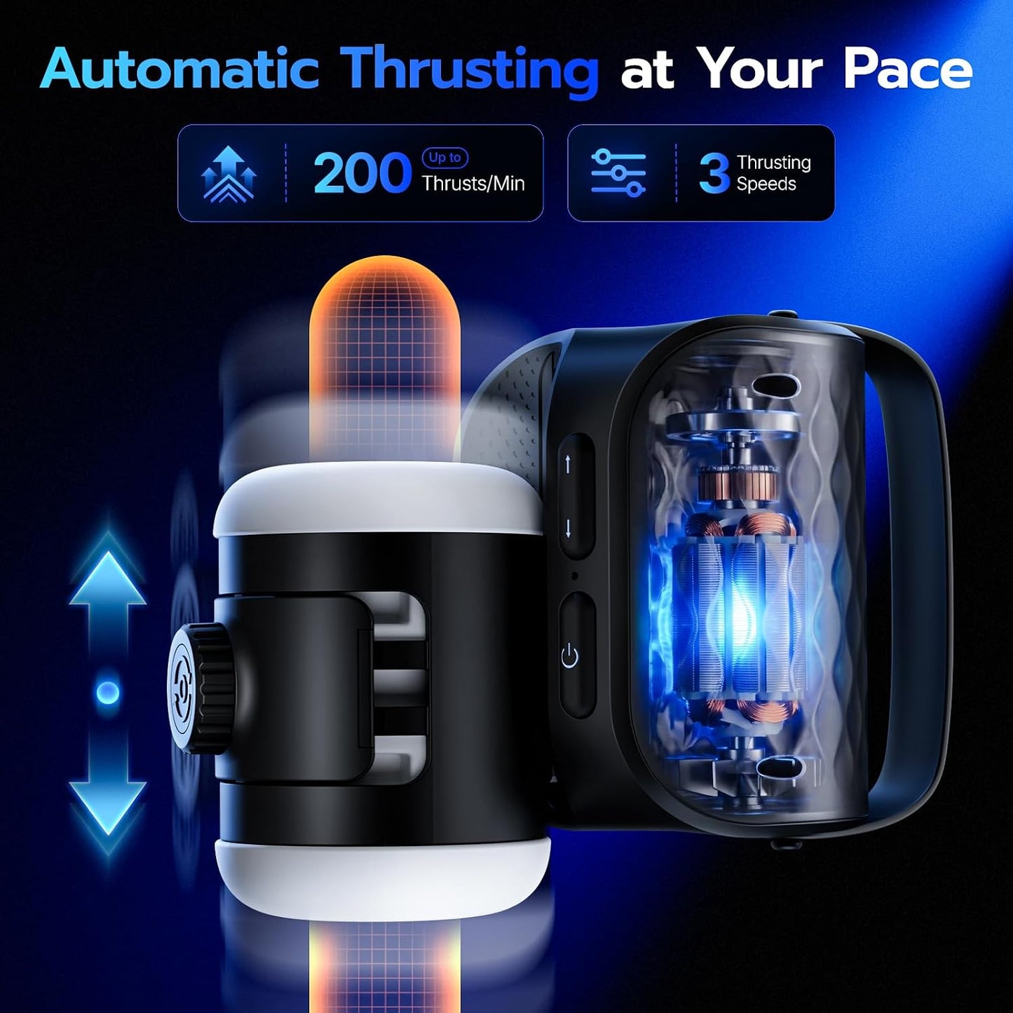 200 Strokes/Min Compact Masturbator Pocket Pussy Stroker Blowjob with 3 Thrusting Modes
