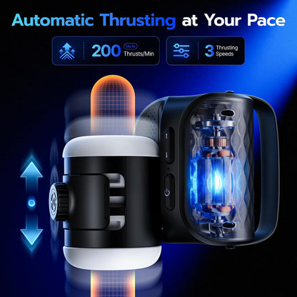 200 Strokes/Min Compact Masturbator Pocket Pussy Stroker Blowjob with 3 Thrusting Modes