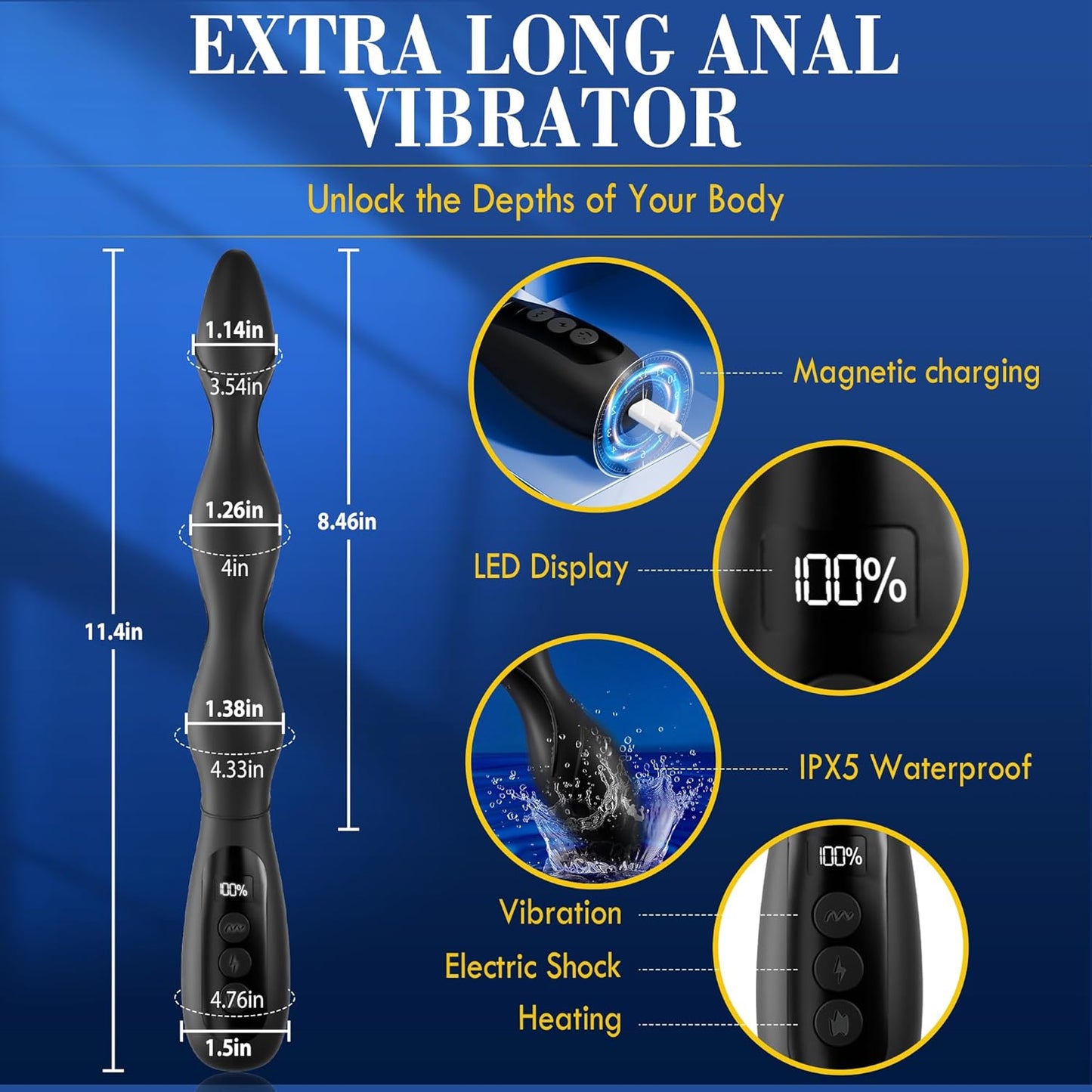 Estim Anal Vibrator Butt Plug Prostate Massager with 5 Electric Shock & 10 Vibrating & 3 Heating