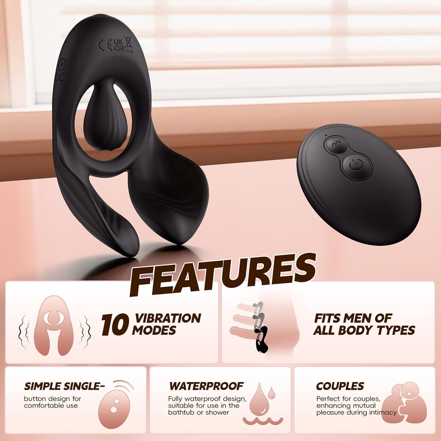 Remote Dual Testicle Vibrator Cock Ring Stimulator with 3 Motors & 10 Vibrations