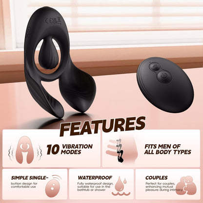 Remote Dual Testicle Vibrator Cock Ring Stimulator with 3 Motors & 10 Vibrations