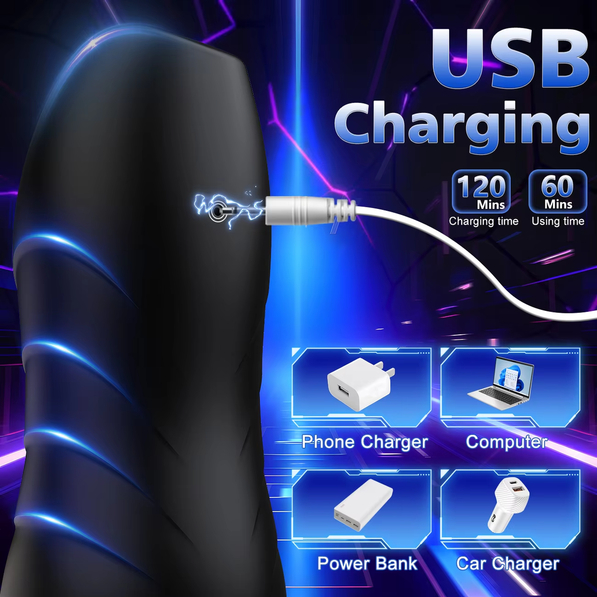 Electric Masturbator & Penis Trainer Vibrator Stroker Blowjob with 10 Vibration Modes