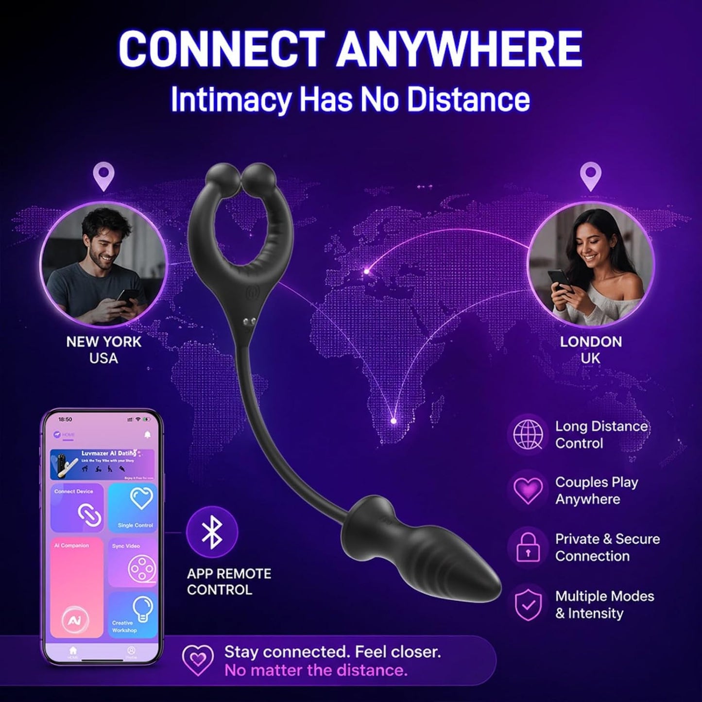 Anal Vibrator Dildo Prostate Stimulator Penis Ring with 10 Vibration Modes