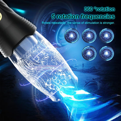 Oral Sex Masturbator Penis Trainer Vibrator with 10 Vibration and 5 Rotation Modes