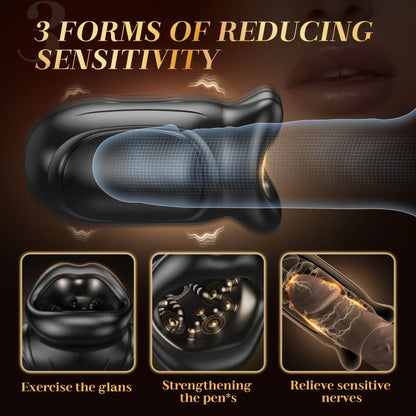 Mouth Blowjob Stroker Penis Trainer Masturbator with 10 Vibrating Modes