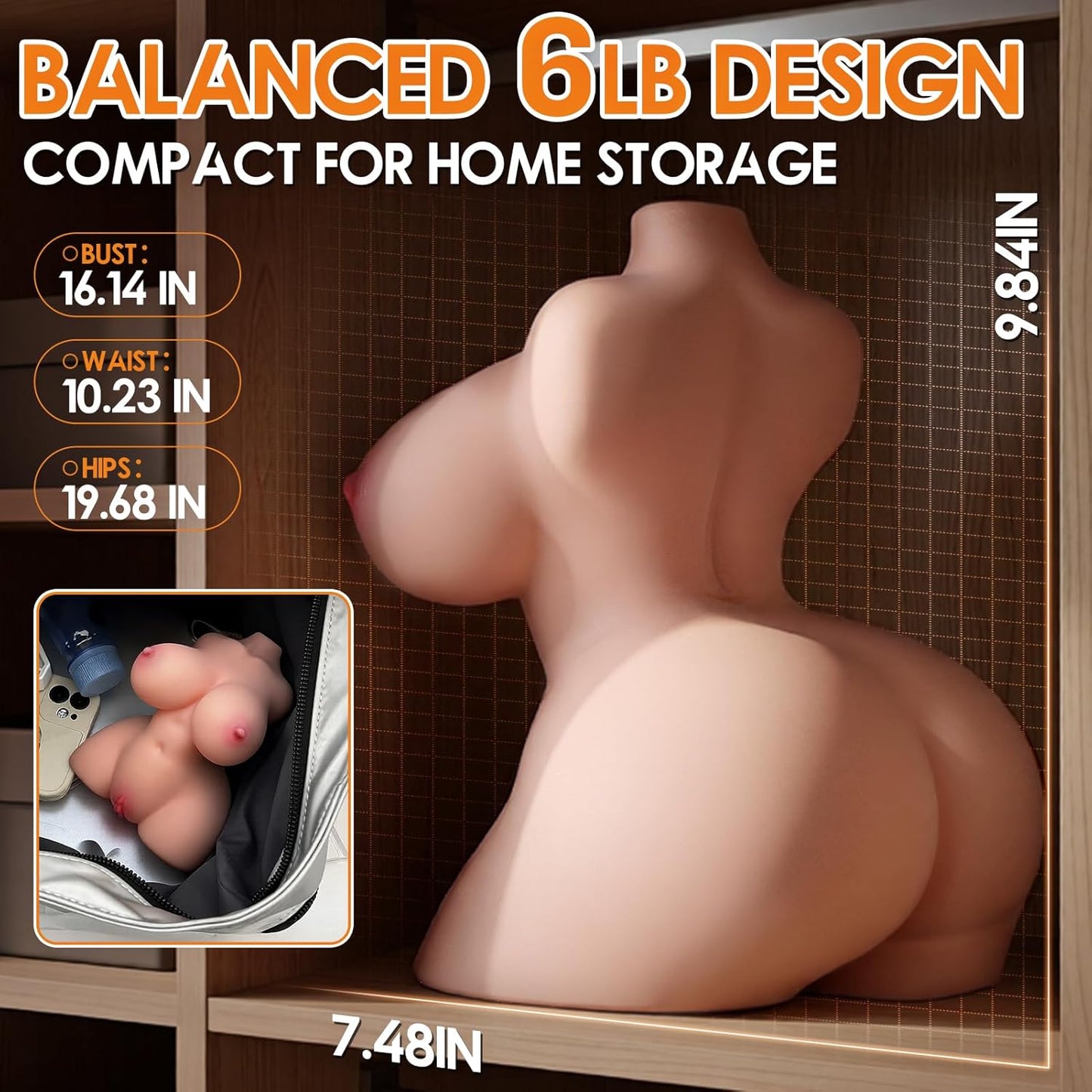 6 LB Sex Doll Torso Male with Bouncing Jiggly Boobs & Perky Ass