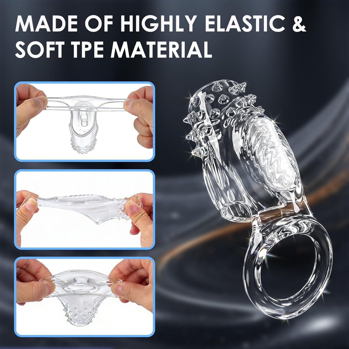 Transparent Penis Sleeve Vibrator Cock Ring Enlargement with 10 Vibration Modes