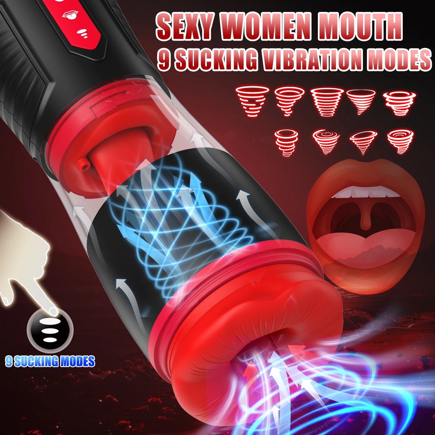 Automatic Masturbator Sex Machine Penis Trainer with 9 Vibrating & Sucking & Licking