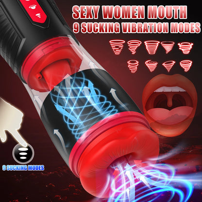Automatic Masturbator Sex Machine Penis Trainer with 9 Vibrating & Sucking & Licking