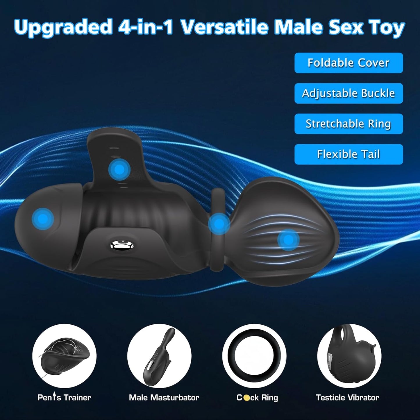 4 IN 1 Adjustable Penis Vibrator Trainer Masturbator Stroker with 2 Motors & 9 Vibrations