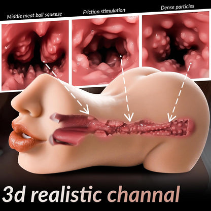 3 IN 1 Realistic Masturbator Mouth Penis Stroker Endurance Training