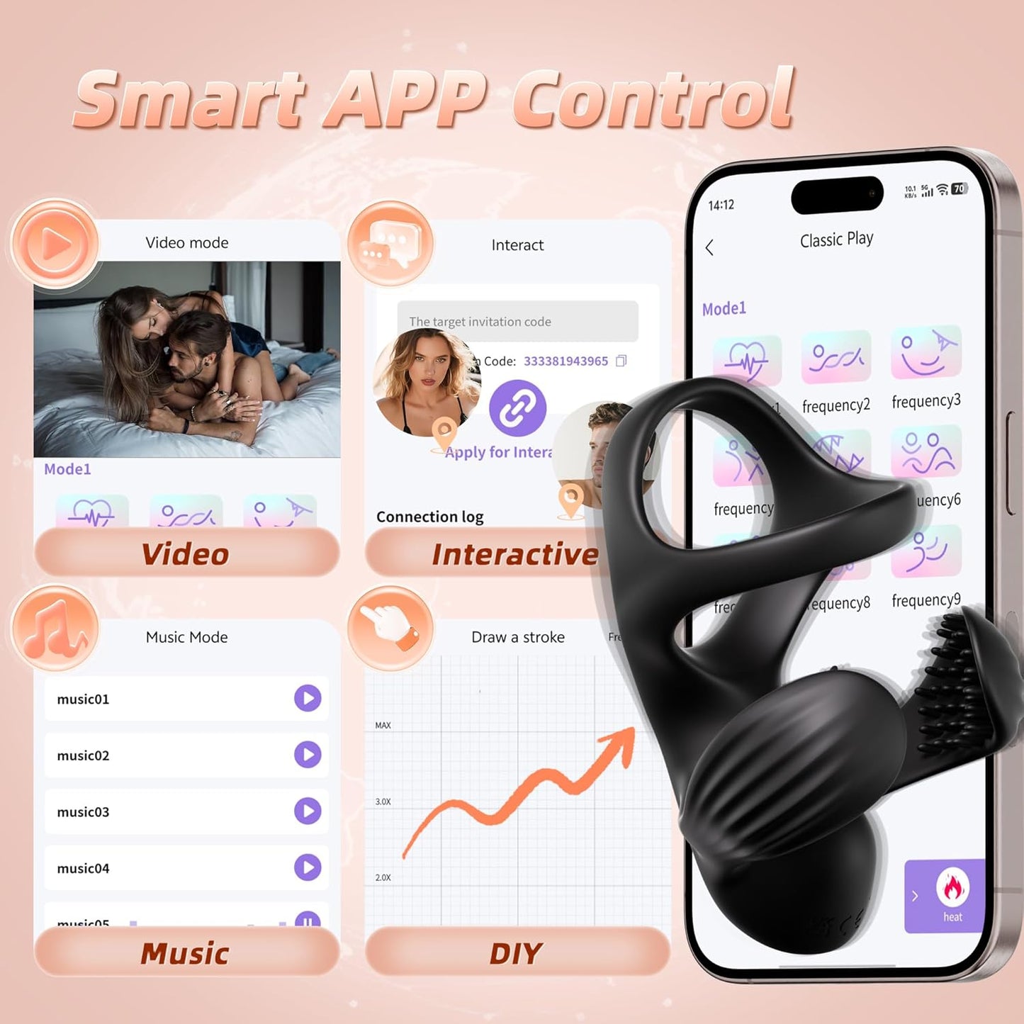 Electric Testicle Penis Trainer Vibrator Massager Cock Ring with 9 Vibration Modes