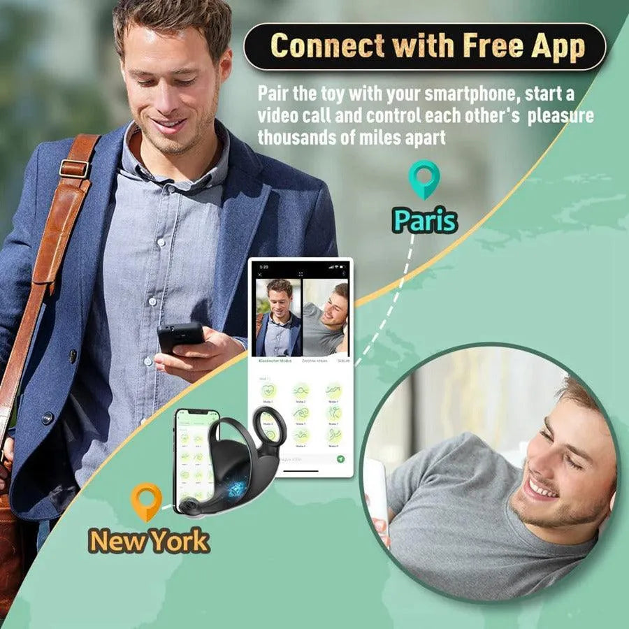 App-controlled Cock Ring Penis Trainer Vibrator Testicle Stimulator with 9 Vibration Modes