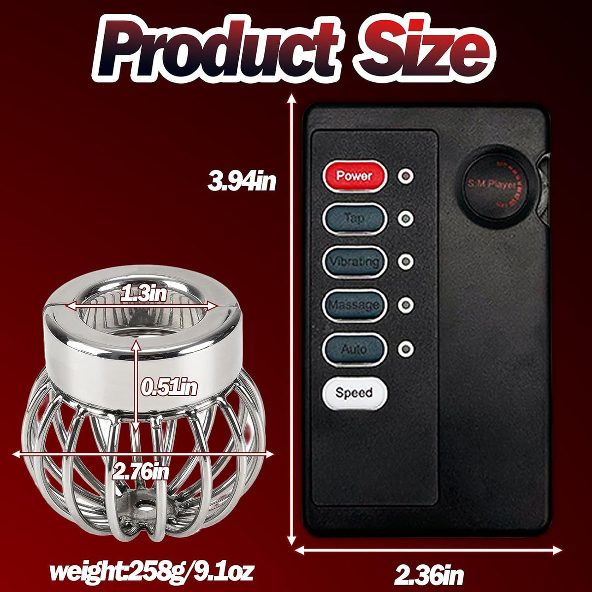 Electric Shock Chastity Testicle Crusher Cock Ball Testicle Stretcher with 4 Vibration Modes